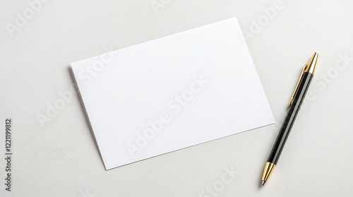 Wallpaper Mural Blank Canvas & Pen: A minimalist composition featuring a blank white card and a sleek black pen, a perfect representation of a fresh start, new beginnings, and limitless possibilities. Torontodigital.ca