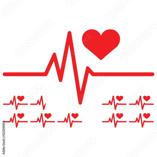 heartbeat line icon collection with a heart symbol, cardiology, medical pulse