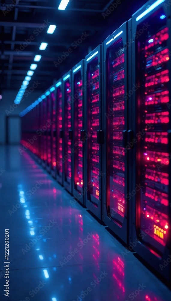 Fototapeta premium Row of futuristic computers and servers in data center , modern, high-tech