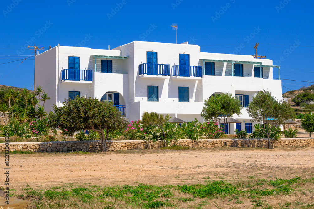Typical Greek summer villa on Ano Koufonisi island. Small Cyclades, Greece