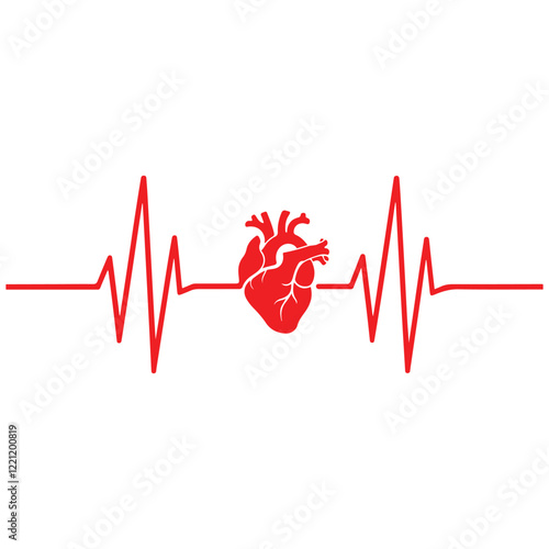 heartbeat line icon collection with a heart symbol, cardiology, medical pulse