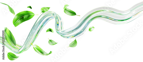 Photos 3d water splash with green tea or mint leaves isolated on transparent background png render