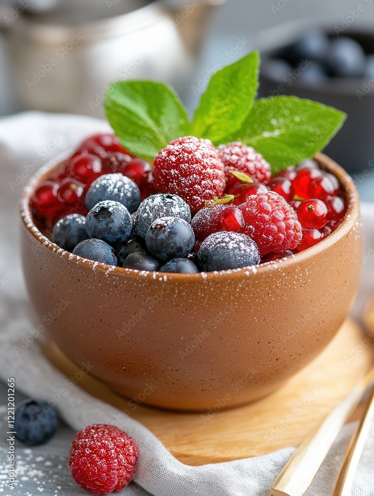 Delicious chocolate gingerbread with fresh berries and mint for dessert inspiration. Delicious chocolate gingerbread with fresh berries and mint for dessert inspiration.