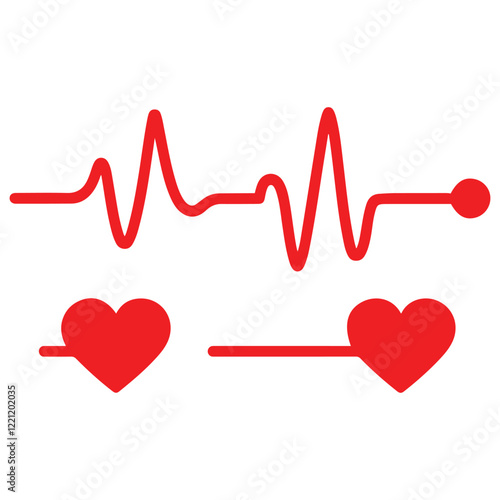 heartbeat line icon collection with a heart symbol, cardiology, medical pulse