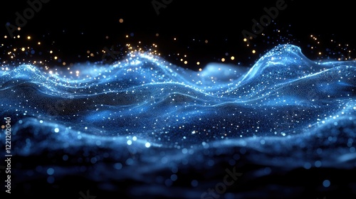 Abstract digital visualization featuring a flowing,