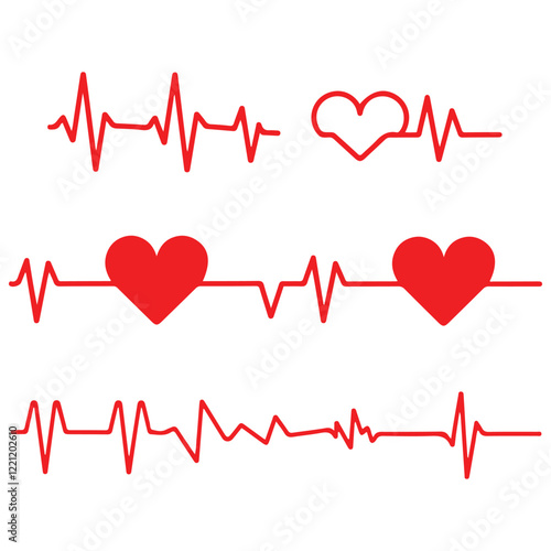heartbeat line icon collection with a heart symbol, cardiology, medical pulse