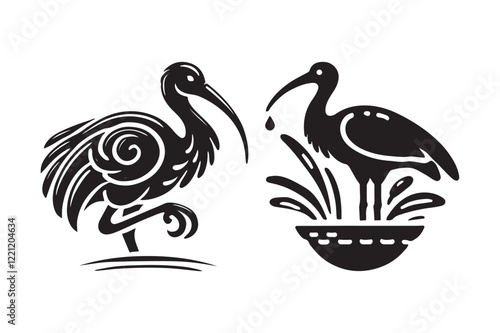 Elegant Glossy Ibis Silhouette Vector Pack for Print & Web Projects