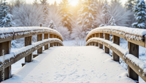 Wallpaper Mural Snow-covered bridge with sunlight through winter trees, Wind Chill Factor theme Torontodigital.ca