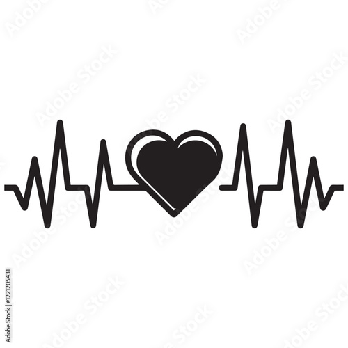 heartbeat line icon collection with a heart symbol, cardiology, medical pulse
