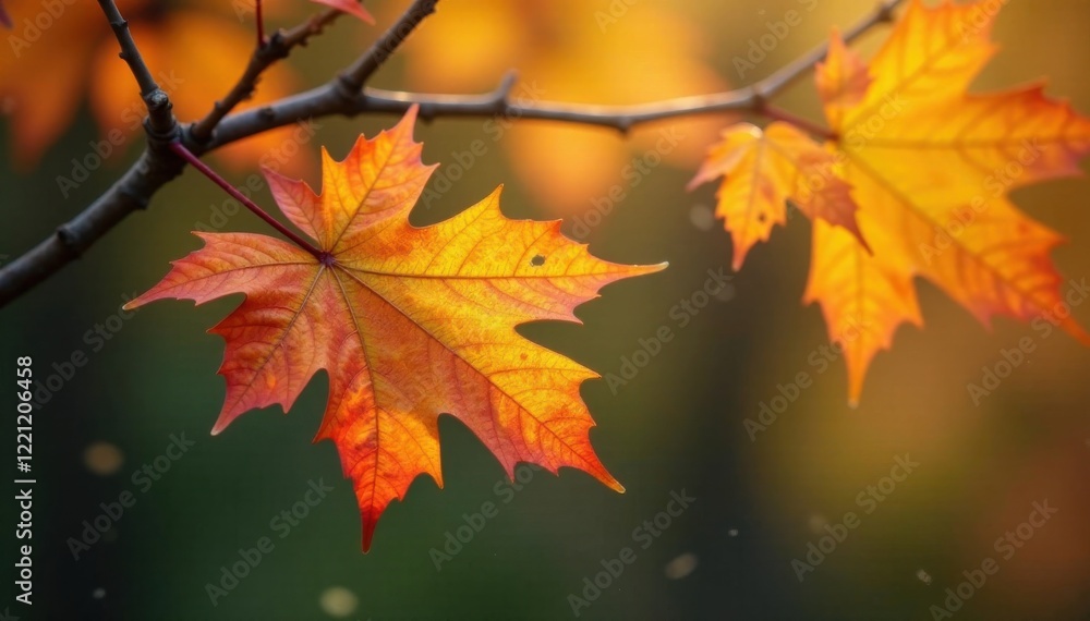 Delicate autumn leaves on a bare branch, autumn, nature Delicate autumn leaves on a bare branch, autumn, nature