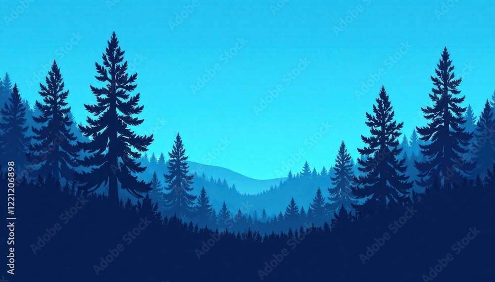 Fototapeta premium Dense forest foliage silhouettes against a clear blue sky, wildlife, trees