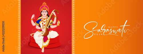 Goddess Saraswati Illustration for Saraswati Puja Celebration