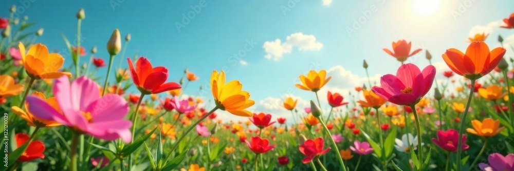 Colorful flowers swaying in the wind, flowers, movement, watercolor Colorful flowers swaying in the wind, flowers, movement, watercolor