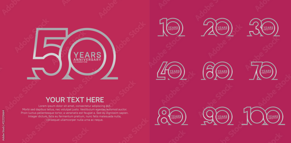 Fototapeta premium Anniversary logo set vector design, silver color for celebration event