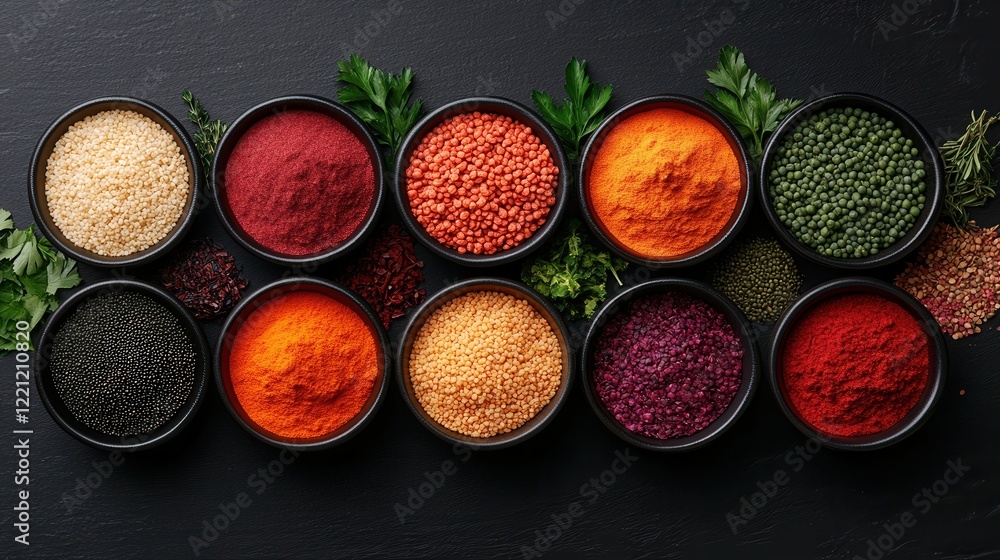 Flat lay of vibrant buddha bowls with fresh ingredients for healthy eating inspiration. Flat lay of vibrant buddha bowls with fresh ingredients for healthy eating inspiration.