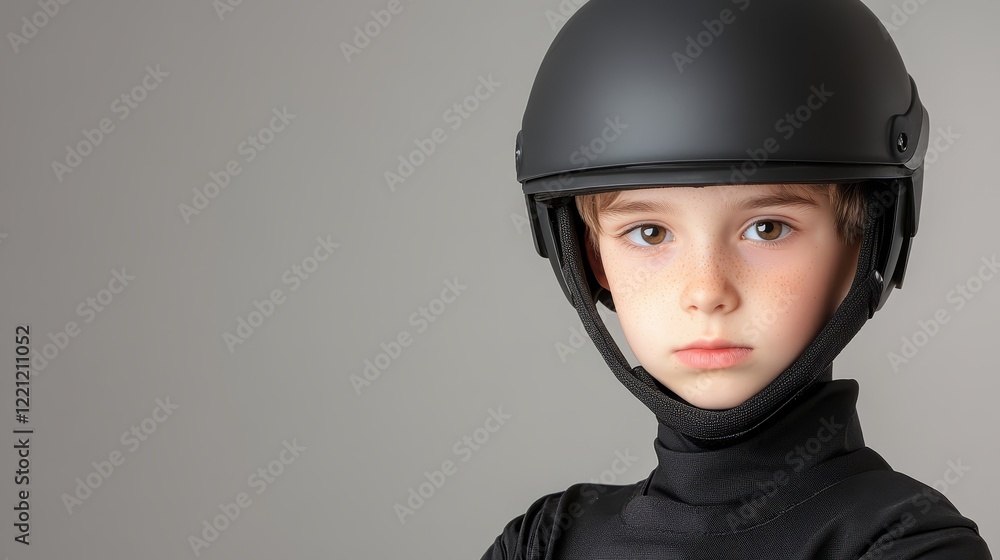 Young boy with helmet and skateboard ready for action, a picture of childhood fun outdoor adventure Young boy with helmet and skateboard ready for action, a picture of childhood fun outdoor adventure