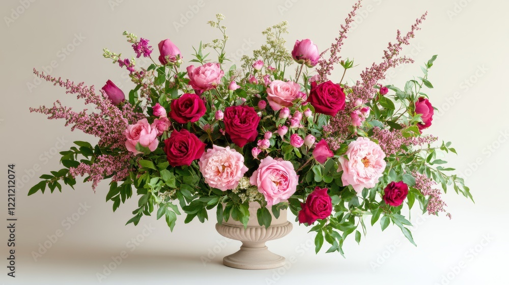 Obraz premium Arranging Fresh Pink Peonies and Roses Floral Studio Bouquet Display Elegant Environment Close-Up Floral Design