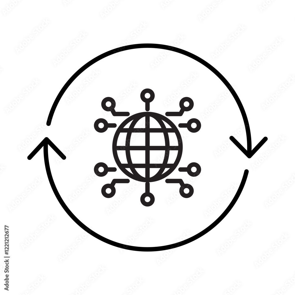 Connect Globally Icon – Globe with Connections Representing AI-Driven Global Networks Connect Globally Icon – Globe with Connections Representing AI-Driven Global Networks