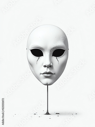 A White Carnival Mask Stands Alone Against A Plain White Backdrop Giving An Eerie Sense Of Detachment. 00001 photo