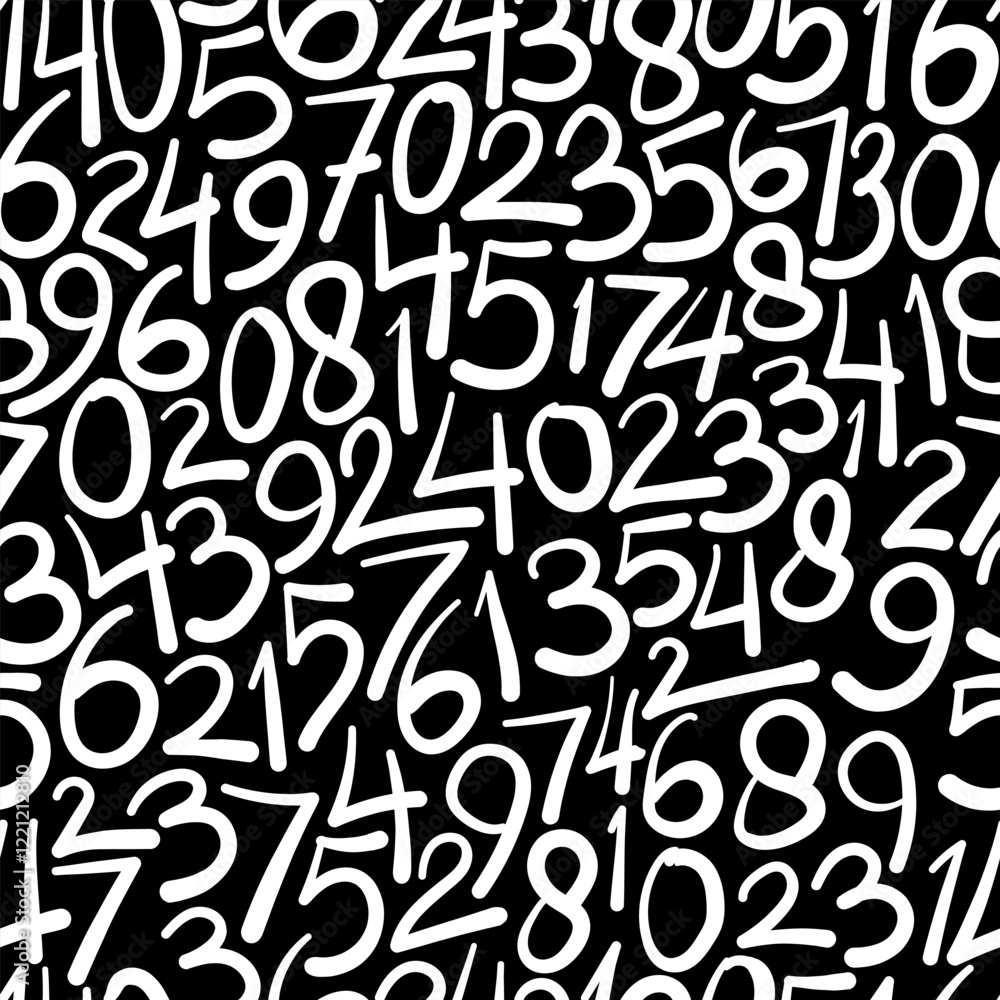 Hand drawn abstract number texture background on black and white, seamless pattern, vector illustration Hand drawn abstract number texture background on black and white, seamless pattern, vector illustration