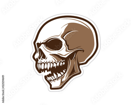 human skull, black and white vector tattoo illustration of the upper part of the human skull without the lower jaw, isolated on white background