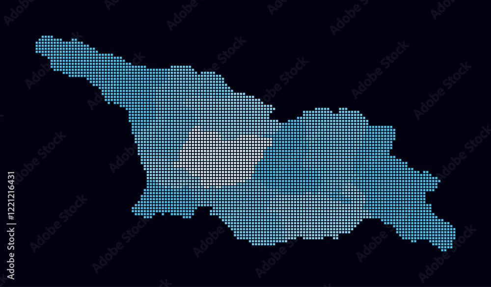 Georgia dotted map. Digital style map of the country on a dark background. Georgia shape with square dots. Colored dots style. Small size squares. Abstract vector illustration. Georgia dotted map. Digital style map of the country on a dark background. Georgia shape with square dots. Colored dots style. Small size squares. Abstract vector illustration.