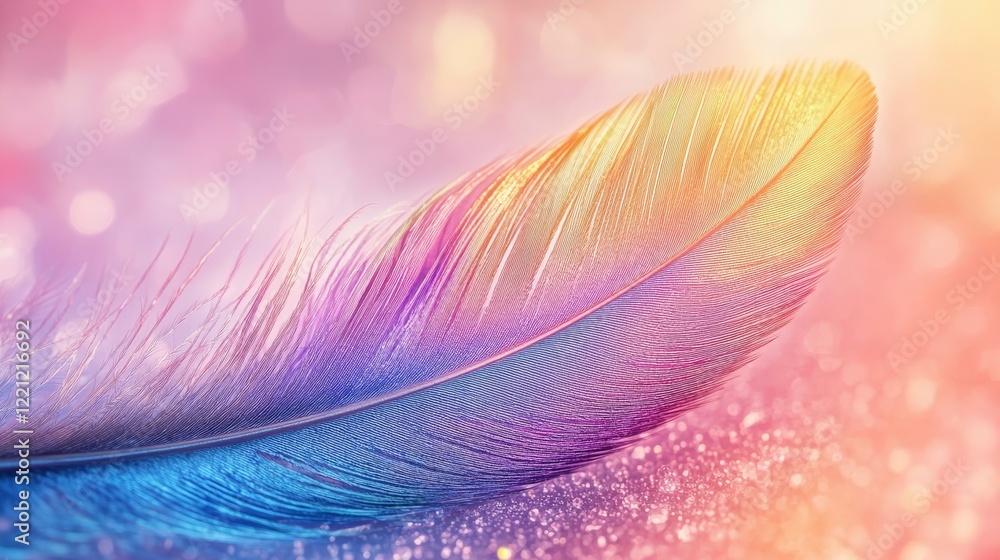 Naklejka premium Colorful iridescent shining feather isolated composition background