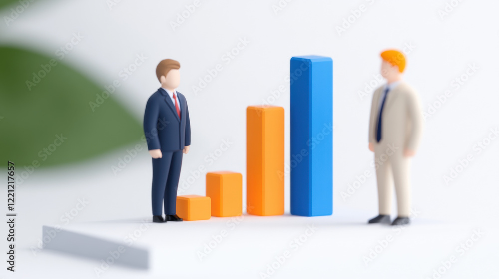 Policy Revision, Miniature figures stand beside colorful bar graphs, symbolizing business growth and financial analysis in a modern workspace. Policy Revision, Miniature figures stand beside colorful bar graphs, symbolizing business growth and financial analysis in a modern workspace.