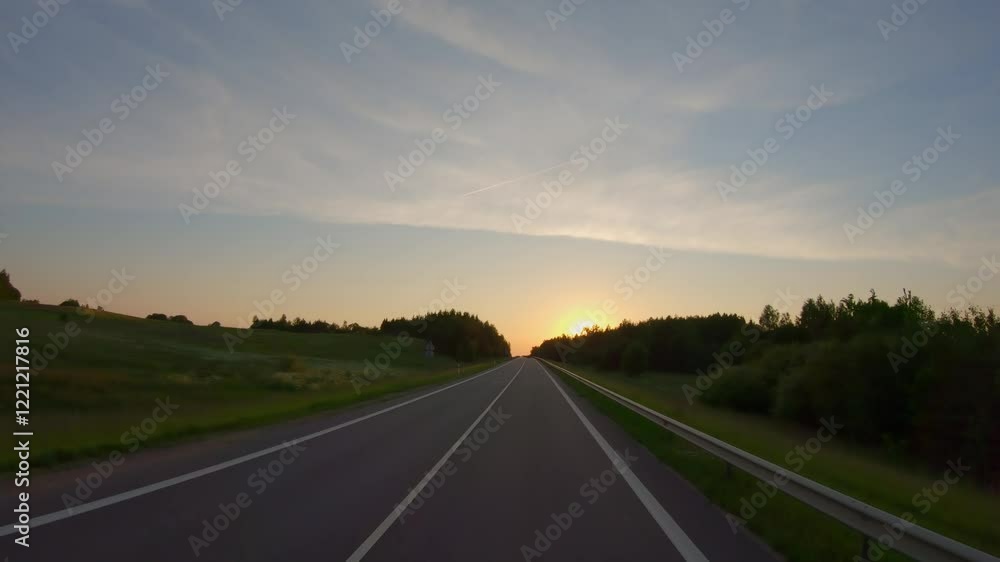 On a rural road to sunset, pov On a rural road to sunset, pov