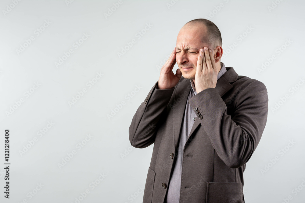 Young handsome man over isolated background suffering from headache desperate and stressed because pain and migraine. Hands on head. Young handsome man over isolated background suffering from headache desperate and stressed because pain and migraine. Hands on head.