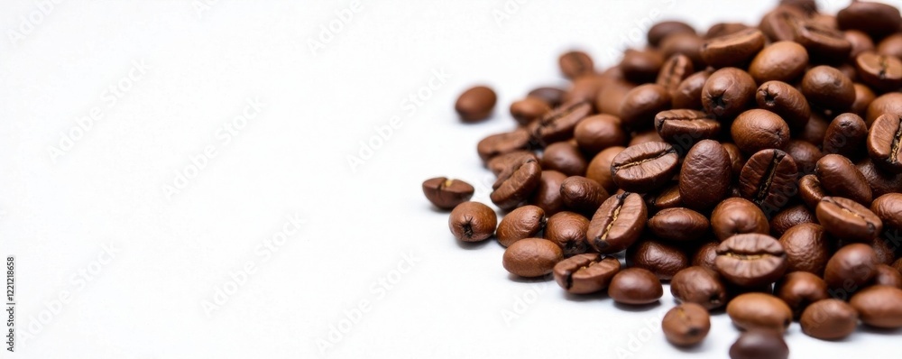 Freshly roasted coffee beans on white background, coffee beans, brown, bean Freshly roasted coffee beans on white background, coffee beans, brown, bean