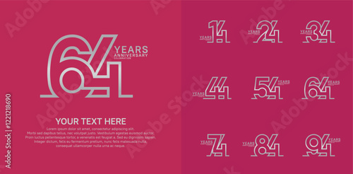 Anniversary logo set vector design, silver color for celebration event