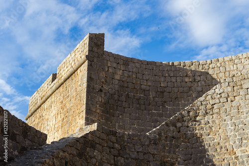 Ston, Croatia. View of the wall of the old Ston fortress in Croatia. Horizontal photo