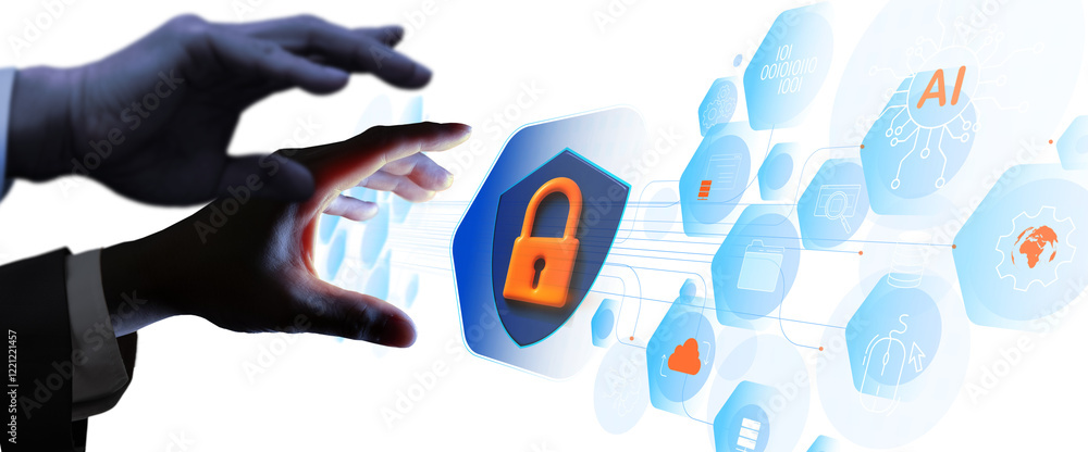 PNG, Hands Protecting Digital Security Interface with AI Technology and Transparent Background