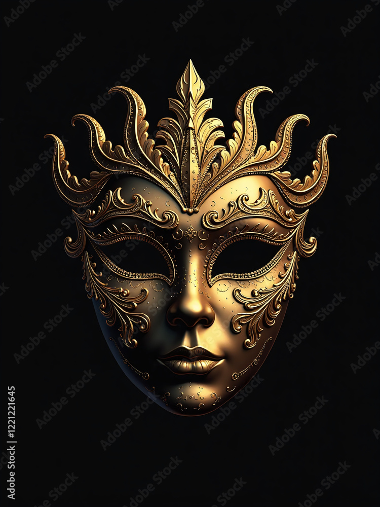 A Golden Carnival Mask Is Set Against A Dark Black Background In This Detailed And Vibrant Vector Illustration. 00002 A Golden Carnival Mask Is Set Against A Dark Black Background In This Detailed And Vibrant Vector Illustration. 00002
