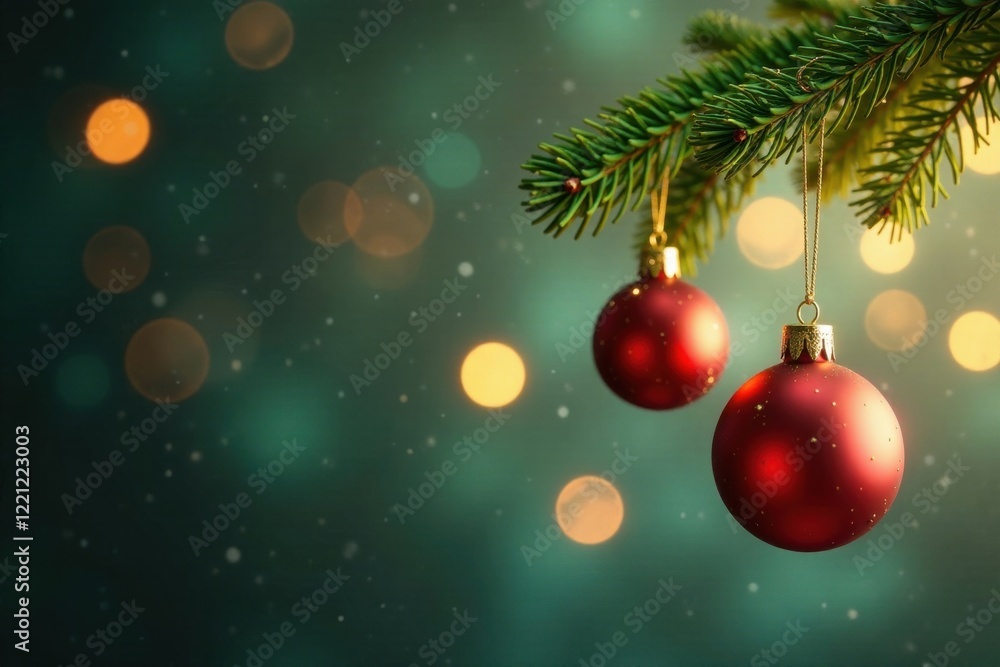 Gold ornaments hanging from a Christmas tree branch , christmas, holiday, tree Gold ornaments hanging from a Christmas tree branch , christmas, holiday, tree