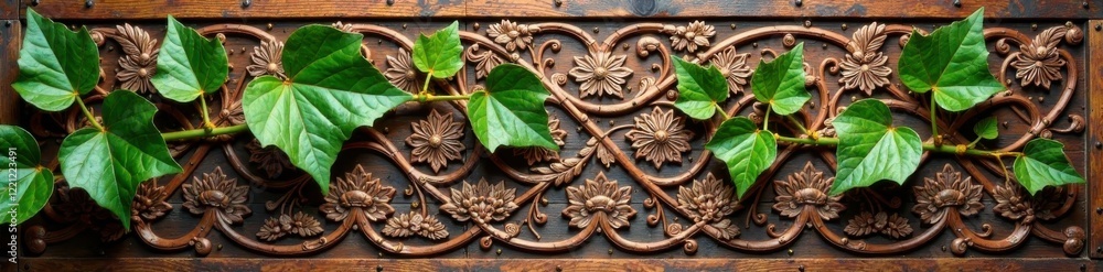 Intricate Ivy Filigree Motif on a Wooden Panel , motif, ivy Intricate Ivy Filigree Motif on a Wooden Panel , motif, ivy