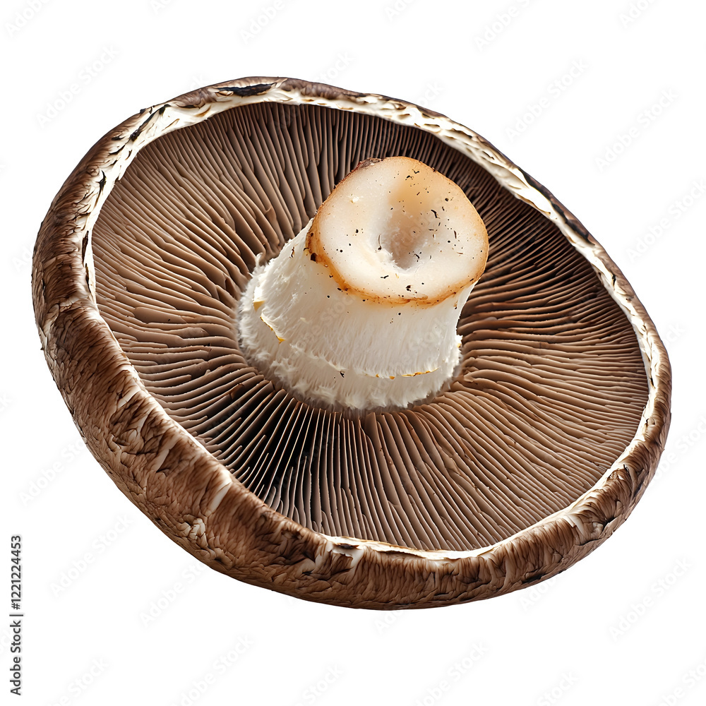 Closeup of Fresh and Nutritious Portobello Mushroom on Plain White Background Closeup of Fresh and Nutritious Portobello Mushroom on Plain White Background
