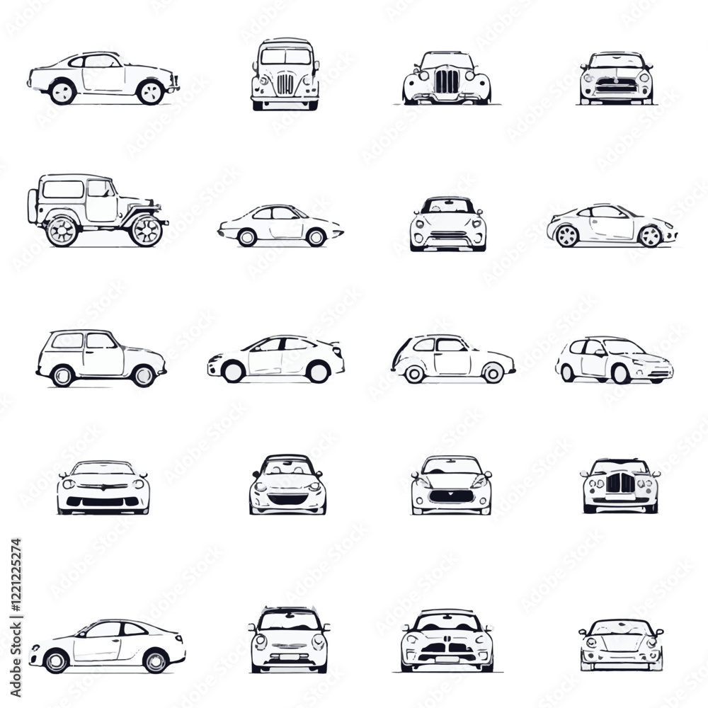 Minimalist Car Icon Set - Vector Design Illustration Minimalist Car Icon Set - Vector Design Illustration