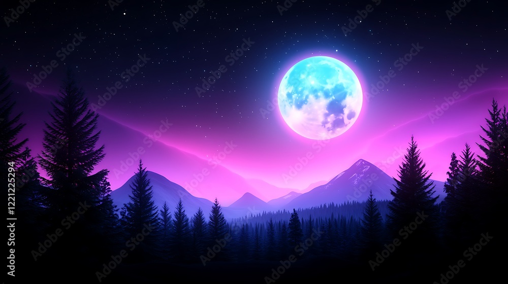 Enchanted Forest Under a Vibrant Night Sky Enchanted Forest Under a Vibrant Night Sky