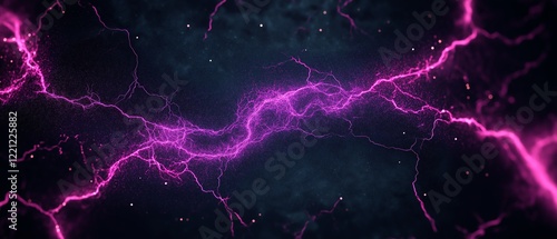 An abstract representation of electric energy in vibrant pink, showcasing dynamic lightning bolts against a dark background, ideal for illustrations related to science and technolo