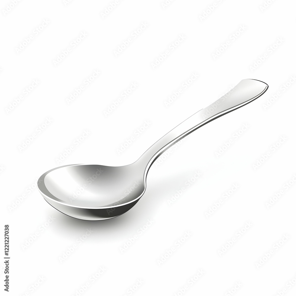 Shiny metal spoon, isolated on white background, for food preparation or serving Shiny metal spoon, isolated on white background, for food preparation or serving