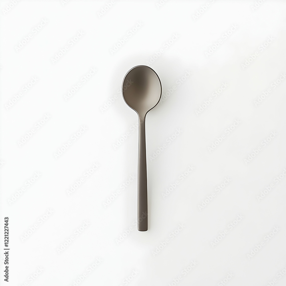 Grey spoon on white background, simple food utensil Grey spoon on white background, simple food utensil