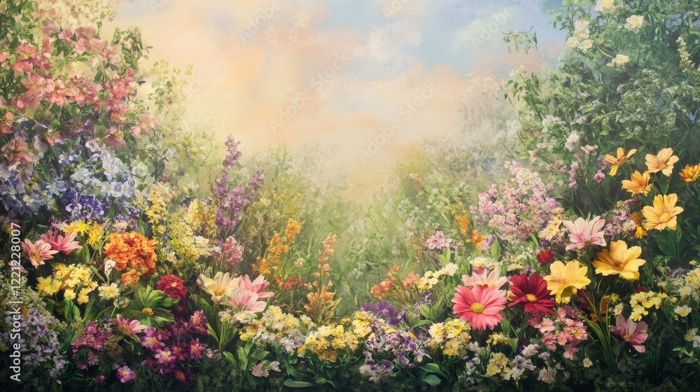 Obraz premium Flower bed with spring flowers composition background