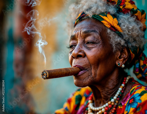 Mujer cubana fumando un puro habano. La Habana, Cuba