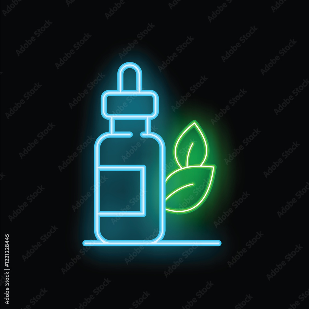 Glowing neon sign of a dropper bottle with cannabis oil and a marijuana leaf, perfect for businesses related to marijuana, cannabis, cbd oil, and more Glowing neon sign of a dropper bottle with cannabis oil and a marijuana leaf, perfect for businesses related to marijuana, cannabis, cbd oil, and more
