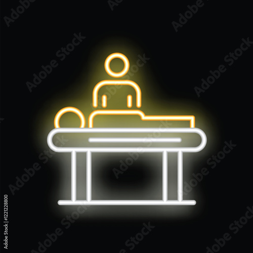 Neon sign of a masseur giving a relaxing massage to a patient lying on a massage table