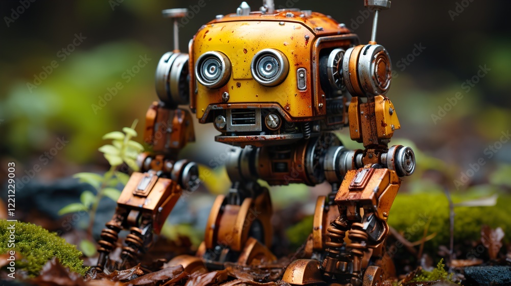 Rusty abandoned robot stands in the forest, HD 8K wallpaper Photographic Image Rusty abandoned robot stands in the forest, HD 8K wallpaper Photographic Image