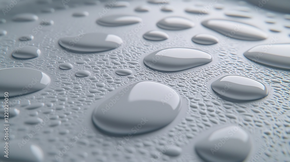 A symmetrical arrangement of water droplets forming a geometric pattern, each droplet reflecting light delicately on a white background A symmetrical arrangement of water droplets forming a geometric pattern, each droplet reflecting light delicately on a white background