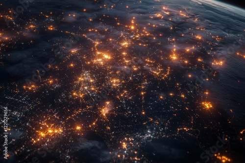 Obraz na płótnie Vibrant city lights illuminate the earth from space at nighttime showcasing human activity and urban development across various regions w salonie